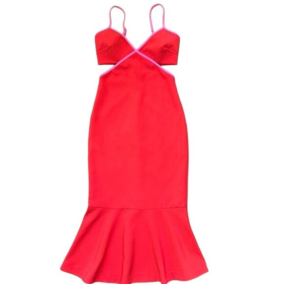 Likely Anabell Red Pink Colorblock Midi Dress Revolve Cocktail Party S - Picture 2 of 14